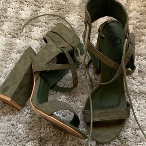 Army green chunky heel
